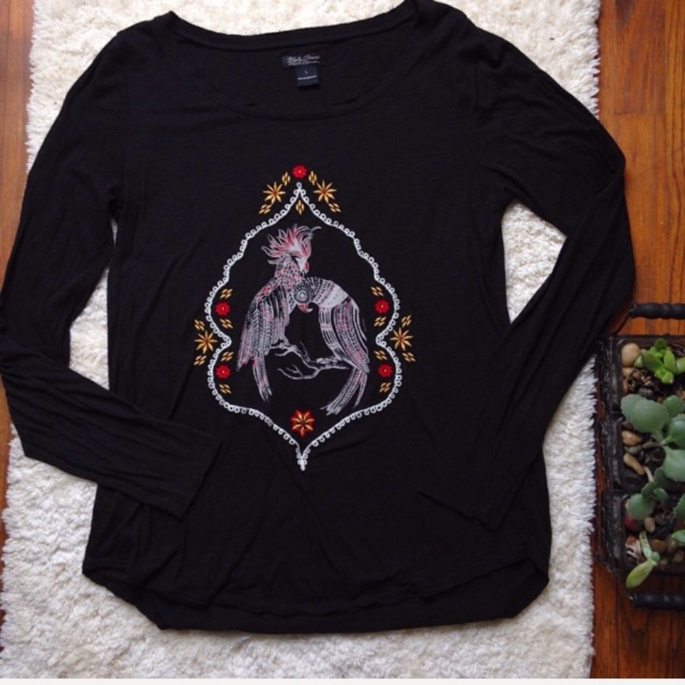 3/$9 Lucky Brand Long Sleeve Black Bird Shirt